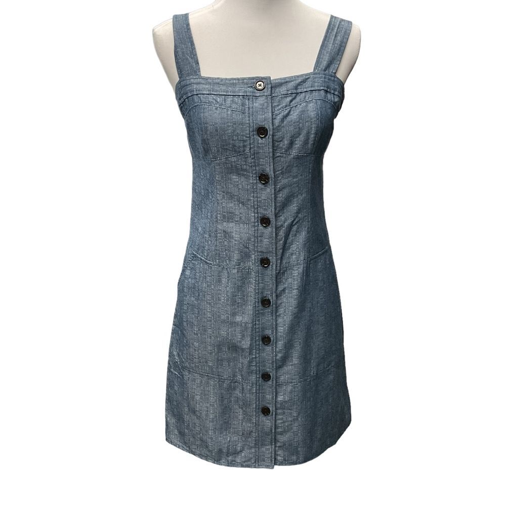 Derek Lam Chambray Denim Button Front Tank Dress Size 8 Blue Sleeveless - Picture 2 of 15